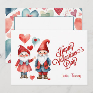 Valentijnsdag Retro Gnome Waterverf Fotokaart Notitiekaartje