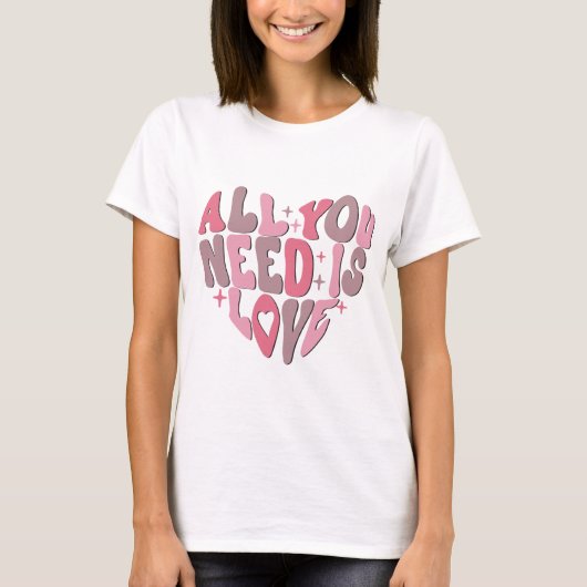 Valentijnsdag Retro Groovy Heart Word Art T-shirt (Voorkant)