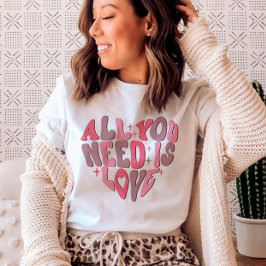 Valentijnsdag Retro Groovy Heart Word Art T-shirt