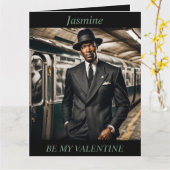 VALENTIJNsdag Retro jaren 50 man bewerkbare vouw  Kaart (Gele Bloem)