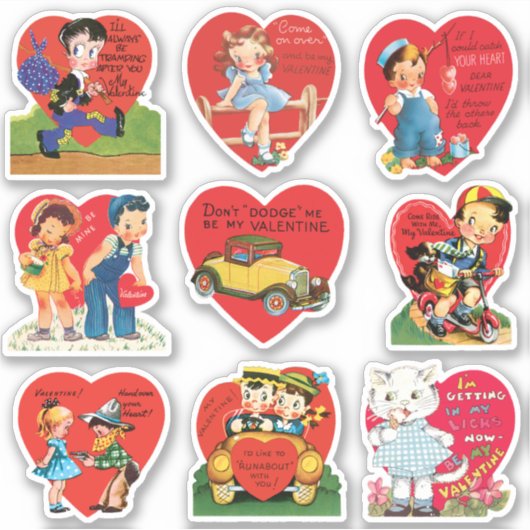  Valentijnsdag, Retro Love en Romance Sticker (Voorkant)