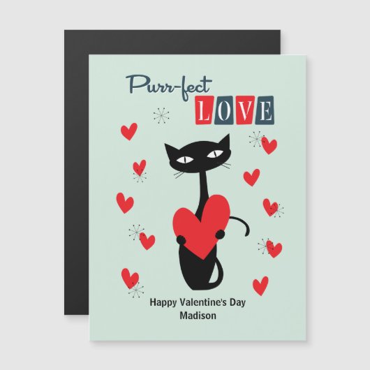 Valentijnsdag Retro Mid Century Cat (Voorkant / Achterkant)