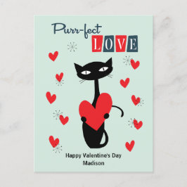 Valentijnsdag Retro Mid Century Cat Feestdagenkaart