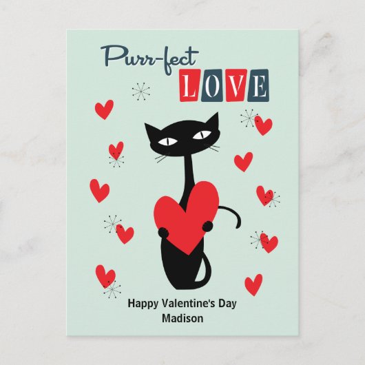 Valentijnsdag Retro Mid Century Cat Feestdagenkaart (Voorkant)