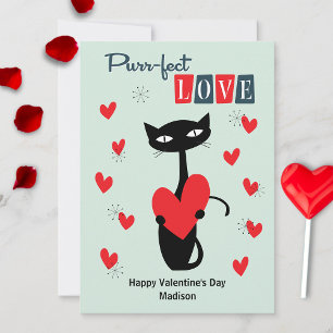 Valentijnsdag Retro Mid Century Cat Feestdagenkaart