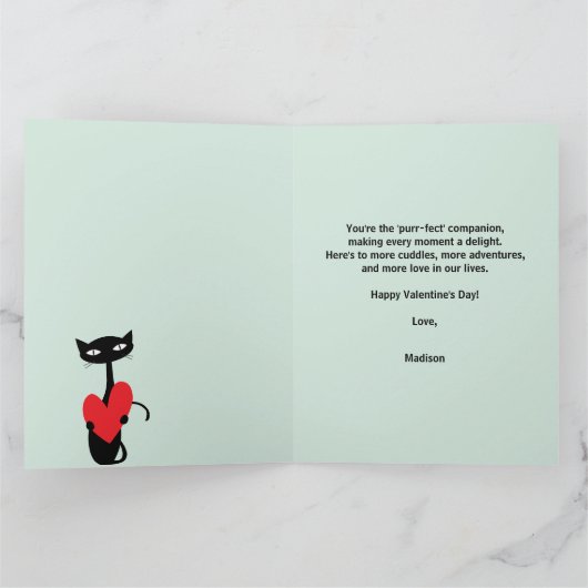 Valentijnsdag Retro Mid Century Cat Kaart (Binnen)