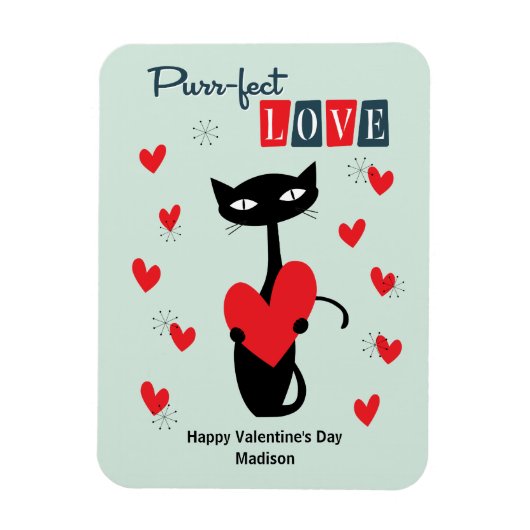 Valentijnsdag Retro Midden Eeuwse Kat Magneet (Verticaal)