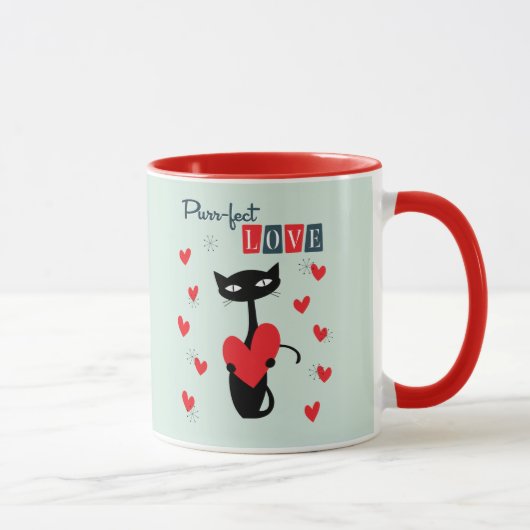 Valentijnsdag Retro Midden Eeuwse Kat Mok (Rechts)