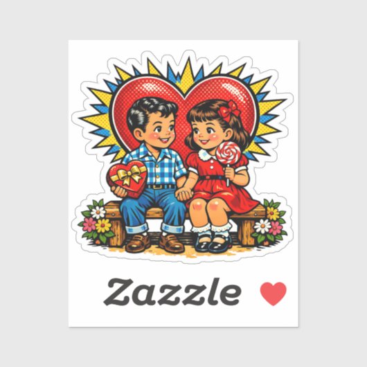 Valentijnsdag | Retro Pop Art Vintage Sticker (Vel)