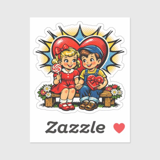 Valentijnsdag | Retro Pop Art Vintage Sticker (Vel)