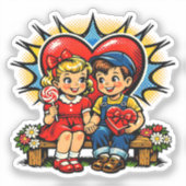 Valentijnsdag | Retro Pop Art Vintage Sticker (Voorkant)