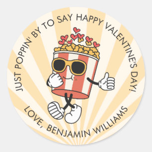 Valentijnsdag Retro Popcorn Favor Treat van naam Ronde Sticker