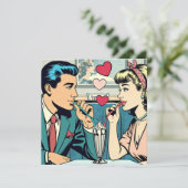 Valentijnsdag | Retro stel dat milkshakes drinkt Feestdagenkaart (Staand voorkant)