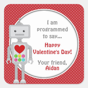 Valentijnsdag Robot, Kinder gepersonaliseerde Vale Vierkante Sticker