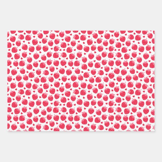 Valentijnsdag Rode aardbeien Rode harten Wit Inpakpapier Vel (Voorkant 2)