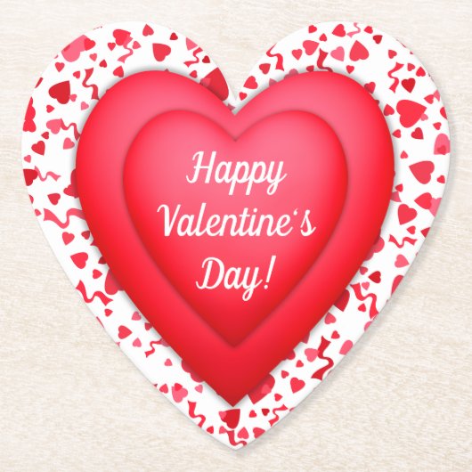 Valentijnsdag Rode Confetti Hart Gepersonaliseerd Kartonnen Onderzetters (Voorkant)