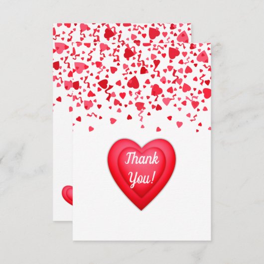 Valentijnsdag Rode Confetti Harten Gepersonaliseer Bedankkaart (Voorkant / Achterkant)