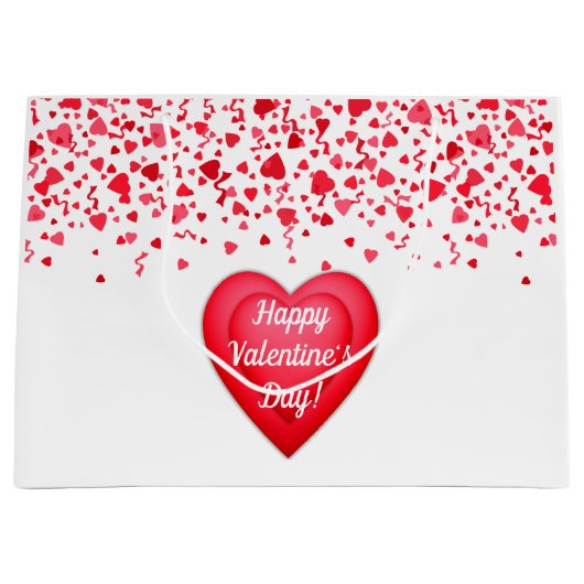 Valentijnsdag Rode Confetti Harten Gepersonaliseer Groot Cadeauzakje (Voorkant)