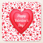 Valentijnsdag Rode Confetti Harten Gepersonaliseer Kartonnen Onderzetters (Voorkant)