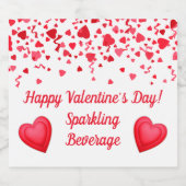 Valentijnsdag Rode Confetti Harten Gepersonaliseer Sparkling Wijnetiket (Enkel label)
