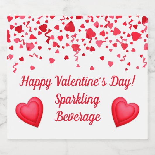 Valentijnsdag Rode Confetti Harten Gepersonaliseer Sparkling Wijnetiket (Enkel label)
