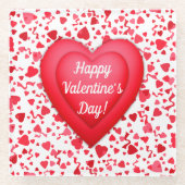 Valentijnsdag rode Confetti harten patroon Glazen Onderzetter (Voorkant)
