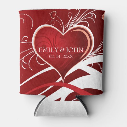 Valentijnsdag- rode en witte harten blikjeskoeler (Voorkant)