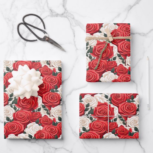 Valentijnsdag rode en witte Rozen Inpakpapier Vel (Voorkant)