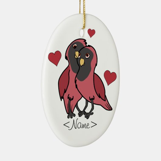 Valentijnsdag Rode en zwarte Tortelduifjes met har Keramisch Ornament (Rechts)