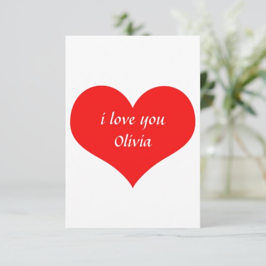 Valentijnsdag Rode Hart Cute Aangepaste Naam Tekst Kaart (Staand voorkant)