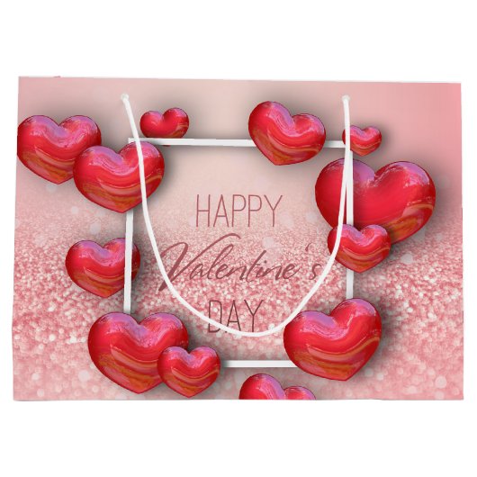 Valentijnsdag Rode Hart Glitter Grote Geschenktas Large Cadeautasje (Achterkant)
