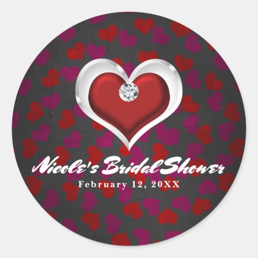 Valentijnsdag Rode Hart met Diamond Chic Feest Ronde Sticker (Voorkant)