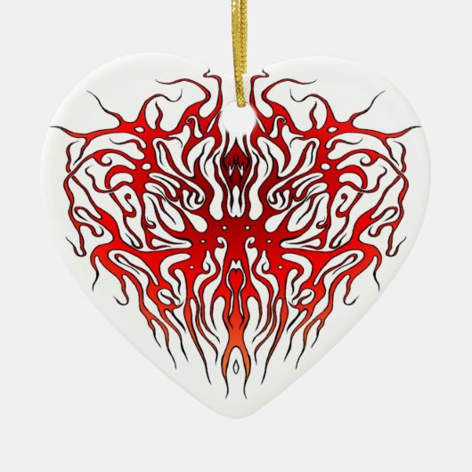 Valentijnsdag Rode Hart Tribal Tattoo Keramisch Ornament (Voorkant)