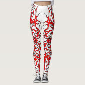 Valentijnsdag Rode Hart Tribal Tattoo Leggings (Voorkant)