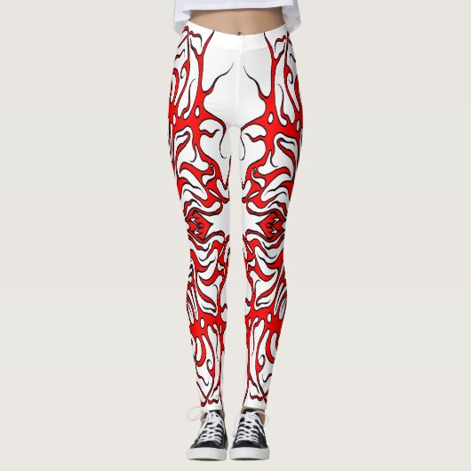 Valentijnsdag Rode Hart Tribal Tattoo Leggings (Voorkant)