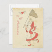  Valentijnsdag Rode Hart Vleugels Schattige Meisje Feestdagenkaart (Voorkant / Achterkant)