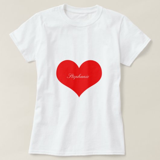 Valentijnsdag Rode Hart Witte Monogram Aangepast T-shirt (Design voorkant)