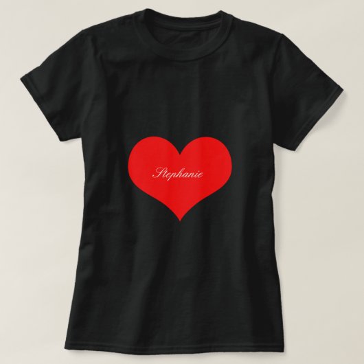 Valentijnsdag Rode Hart Zwarte Monogram Aangepast T-shirt (Design voorkant)