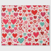Valentijnsdag rode harten inpakpapier (Vlak)