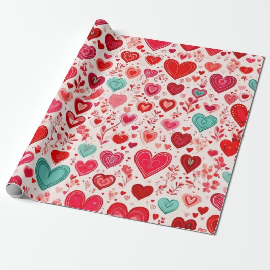 Valentijnsdag rode harten inpakpapier (Uitgerold)
