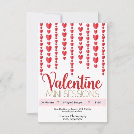Valentijnsdag Rode Harten Mini Sessies Fotografie  Kaart (Voorkant)