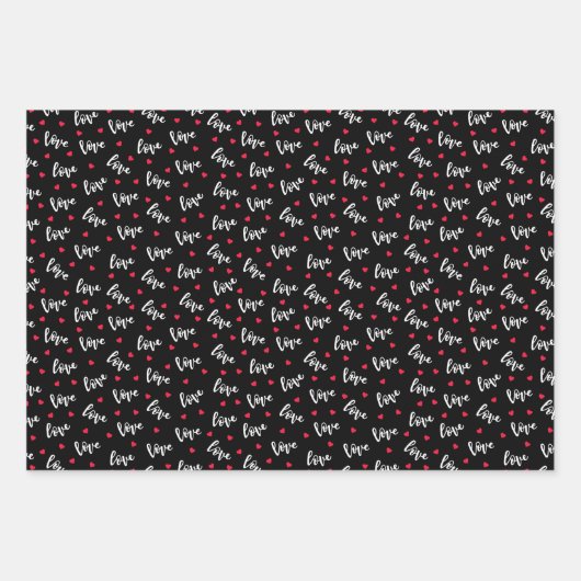 Valentijnsdag Rode Harten Romantische Liefde Zwart Inpakpapier Vel (Voorkant)