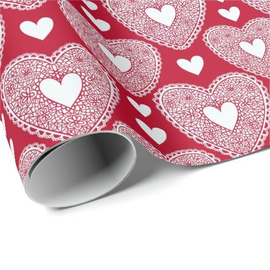 Valentijnsdag rode kant hartpatroon cadeaupapier (Rol Hoek)