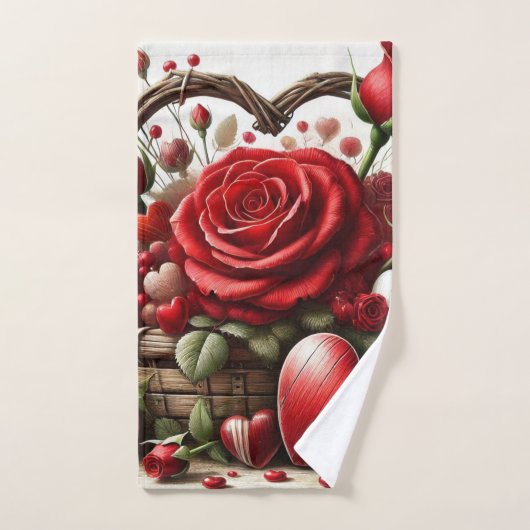 Valentijnsdag Rode Roos en Harten Handdoek (Handdoek)