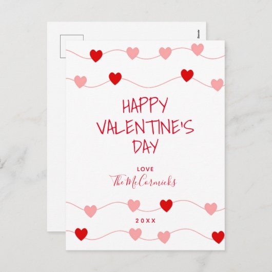 Valentijnsdag Rode Roze Harten Handgeschreven Schr Feestdagenkaart (Voorkant / Achterkant)