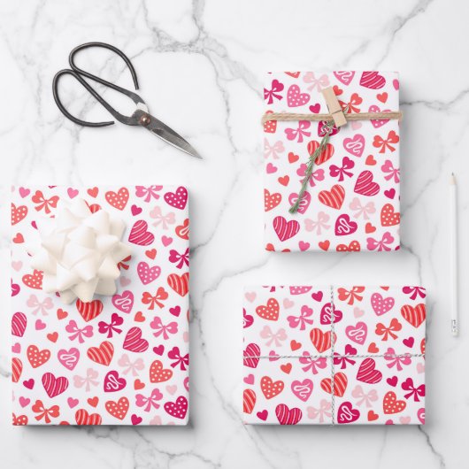 Valentijnsdag rode roze hartenbogen inpakpapier vel (Voorkant)