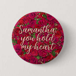 Valentijnsdag Rode Rozen Aangepaste Bericht Ronde Button 5,7 Cm