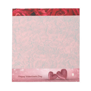 Valentijnsdag rode rozen en rode harten notitieblok