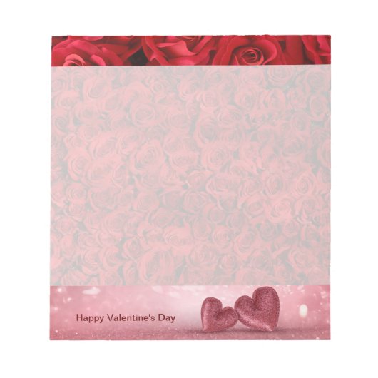 Valentijnsdag rode rozen en rode harten notitieblok (Voorkant)