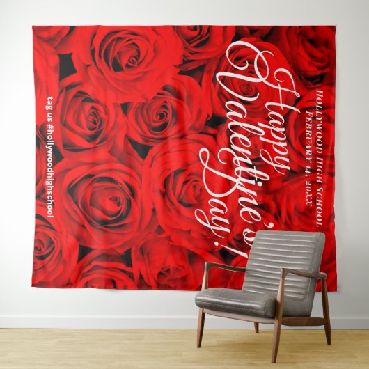 Valentijnsdag Rode Rozen | Foto Selfie Achtergrond Wandkleed (In Situ (horizontaal))